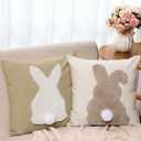 CroBlissful Tufting Easter Pillow Covers 18" x 18" Set of 2 Bunny Pillow Covers 3D Tufted Bunny Rabbit Throw Pillowcase Easter Decorative for Bedroom Sofa Home Decor(Beige,Linen)