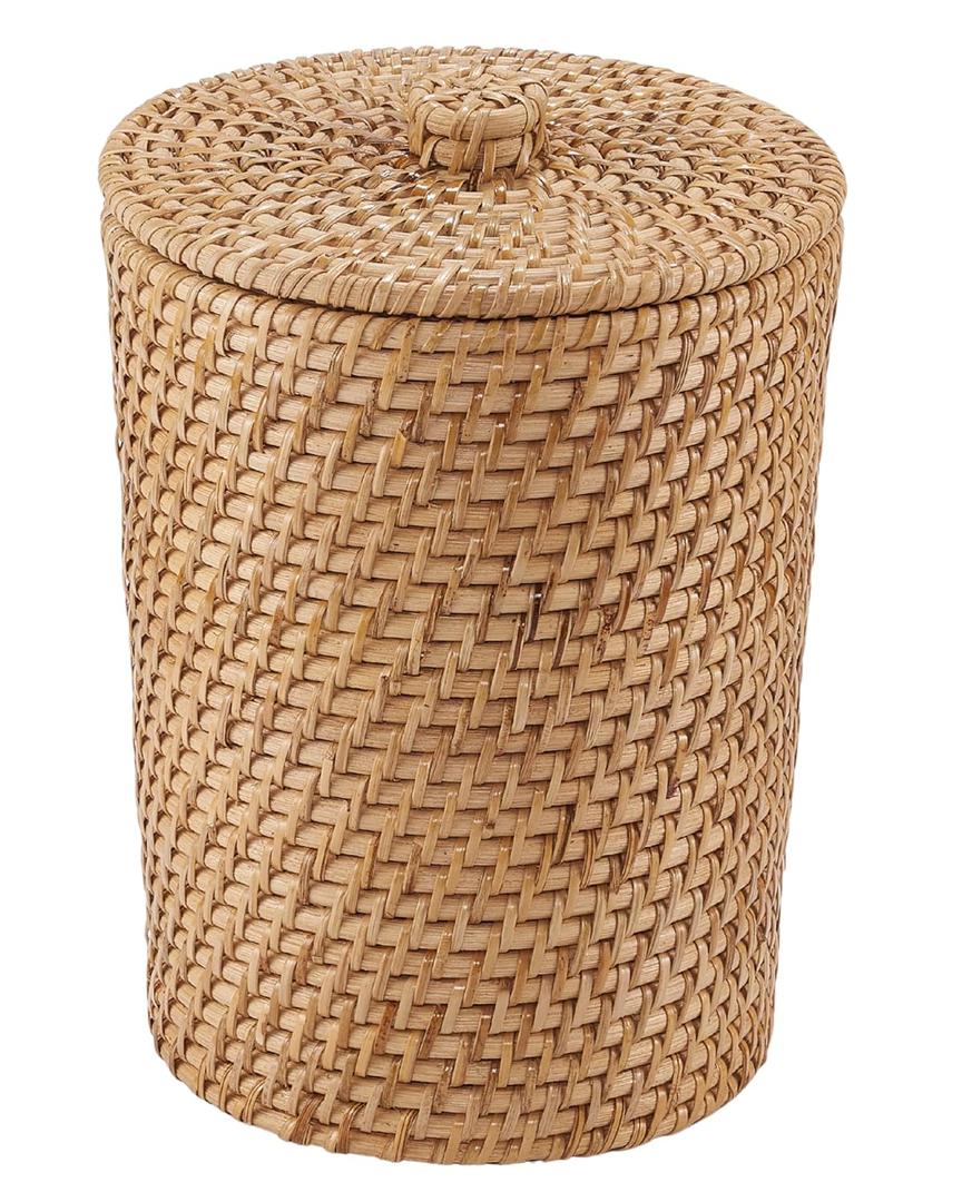 Wicker Trash Can with Liner and Lid - Rattan Trash Can - Wicker Waste Basket for Bathroom, Bedroom, Office - Rattan Waste Basket (2 Gallon, Natural)