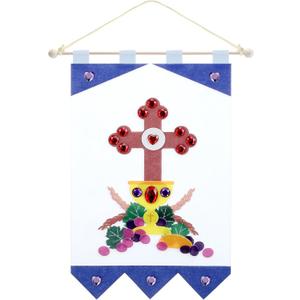 Oudain First Communion Banner Kits 9 x 12 Inches Felt Holy Communion Banner Kits Cross First Communion Decorations Gifts Sunday DIY Arts Catholic Crafts Kit Religious Church Pew Hanging Decor (Blue)