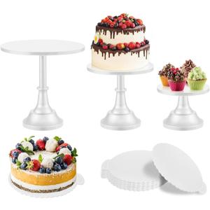 3 Pcs Cake Stand with 20Pcs Cakeboard Round, Cake Stand Set Disc Diameter 8" 10" 12", Perfect Dessert Table Display Set, Cupcake&Cake Stands for Party, Wedding, Birthday (White)