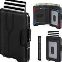 Wallet for Men - Pop Up Case, Cash Slot, and Credit Card Wallet - Slim Minimalist Aluminum Front Pocket Wallet with RFID Blocking/ID Window (Black)