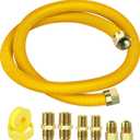 60" Flex Gas Line, Gas Dryer Connector Kit, Stove/Water Heater/Dryer Gas Line with Connectors 1/2" MIP 1/2"FIP 3/4"MIP, 5/8 in.OD(1/2 in. IDCoated Corrugated Stainless Steel Tubing 15/16-16"UN Nut