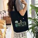 VWV-Whizzing Embroidery Canvas Tote Bag DIY Kit for Beginners, Complete with Pattern, Hoops, Color Threads, Tools & Detailed Instructions for Adults (13X15(in) Black-Bu)