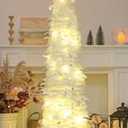 HMASYO 5 FT Pop Up Christmas Tree with Timer Lights, White Christmas Tinsel Tree, Collapsible Artificial Pencil Christmas Tree for Indoor Home Apartment Porch Holiday Party Decorations