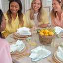 COTTON CRAFT Cloth Napkins - Set of 8 Soft 100% Cotton - White Napkins with Elegant Crochet Border Trim in Pink, Aqua, Yellow, Green Easter Spring Summer Lunch Dinner Serviettes - Multicolor - 17x17