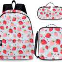 Strawberry Kids Backpack for School Boys, 3PCS Teen Boy Backpack with Lunch Box & Pencil Pouch Set, Shoulders Travel Daypack Lightweight School Bag Bookbag Set for Kindergarten Primary Middle School