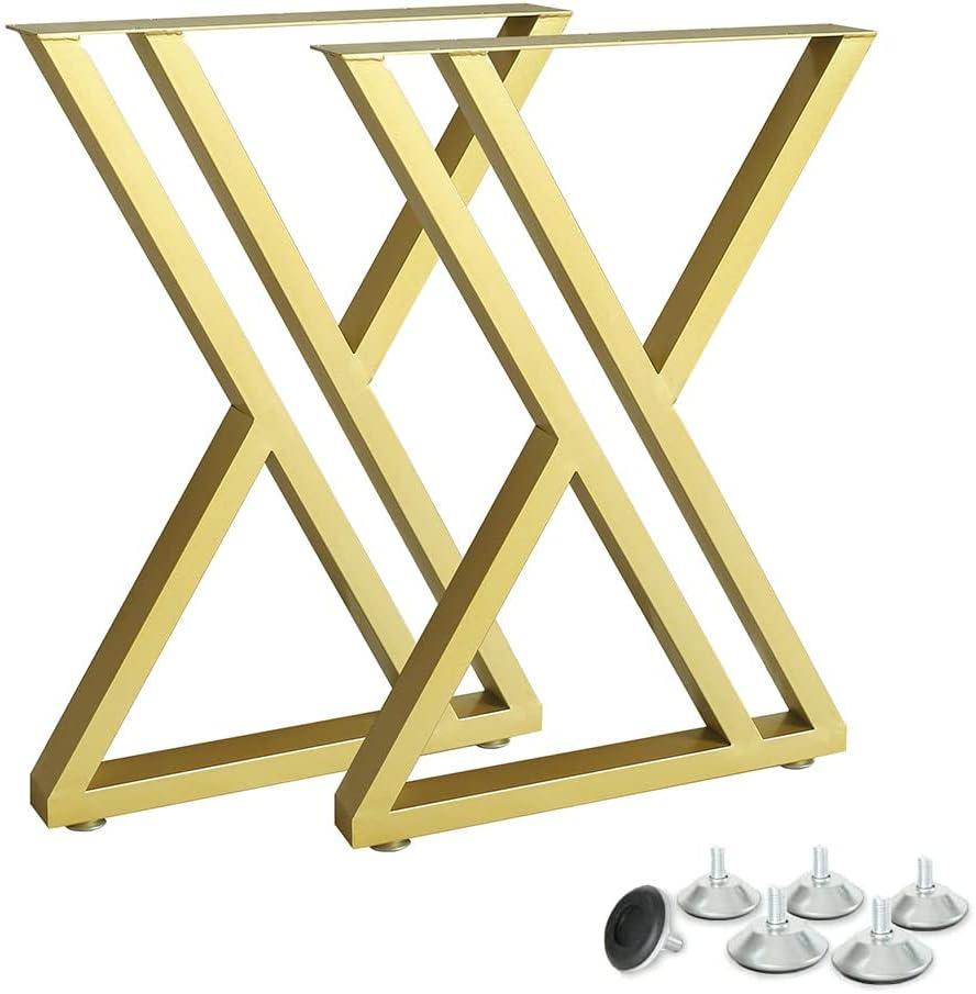 28 Inch High Triangular Shaped Gold Metal Table Legs, Modern Cast Iron Welded Desk Legs, Metal Home DIY Project for Nightstand, Coffee Table, Desk, etc. with Adjustable Floor Protector, 2PCS