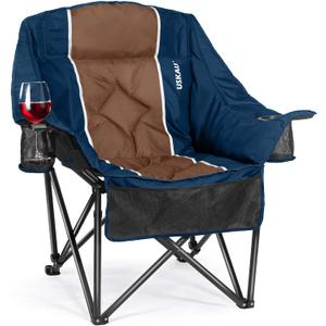 Oversized Camping Chair for Adults - Heavy Duty 400 lbs Padded Folding Chair with Wine Glass Holder, 2 Cup Holders & Side Pockets, Portable Carry Bag for RV, Tailgating, Lawn, Midnight Blue 1, Single Seat