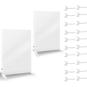 2PCS Pegboard Display Stand with 20 Hooks for Craft Shows, Metal Jewelry and Key Ring Retail Display Racks for Selling Accessories, Retail Stores, Vendors & Events, White