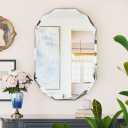 Suidia Bathroom Mirror, 20" x 30" Oval Wall Mirror, Frameless Bathroom Mirror with Diamond Edge Irregular Beveled Edge Mirror for Bedroom, Living Room, Entryway, Hallway, Horizontal/Vertical