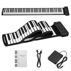88 Keys Roll Up Keyboard Piano, Portable Electric Foldable Piano with Sustain Pedal, 14 Songs, 128 Tones, 128 Rhythms, Rechargeable & Dual BT Function, Music Gift for Beginners