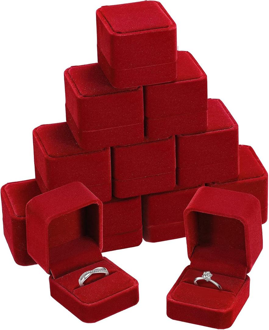Zhanmai 12 Pcs Valentines Day Velvet Ring Box Jewelry Box Earring Jewelry Case Gift Boxes for Wedding, Engagement, Birthday and Anniversary 2.12 x 1.77 x 2 Inch(Red)