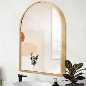 Arched Gold Framed Wall Mirror, 26"x18" Aluminum Alloy Bathroom Mirror for Wall, for Bedroom Entryway Living Room Vanity