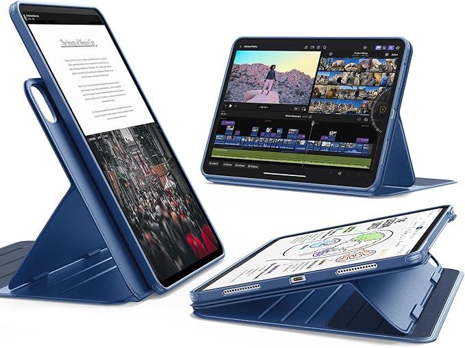 ESR for iPad Pro 11 Inch Case (M5/M4) 2025/2024, Rotating Case with Removable Magnetic Cover, Adjustable Portrait/Landscape Stand, 9 Standing Angles, Shift Series, Blue