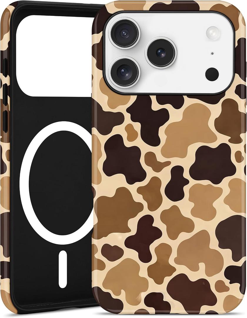 Jusy Magnetic Camo Phone Case for iPhone 17 Pro Max,Brown | Compatible with MagSafe, Duck Camo Design, TPU and PC Protective Shockproof Cover