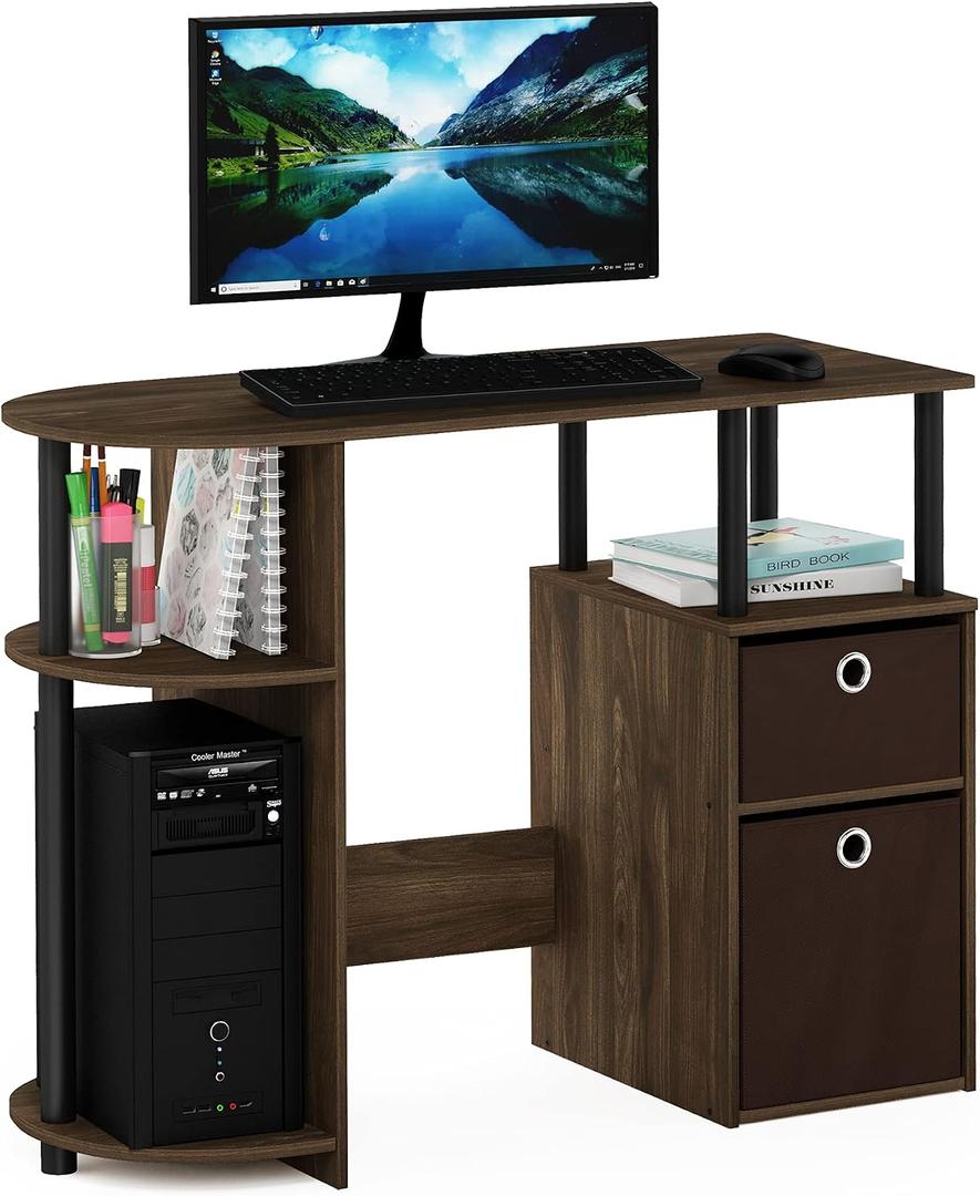 Furinno Jaya 38.4-Inch Wide Desk with 2 Bin Drawers, Brown Walnut