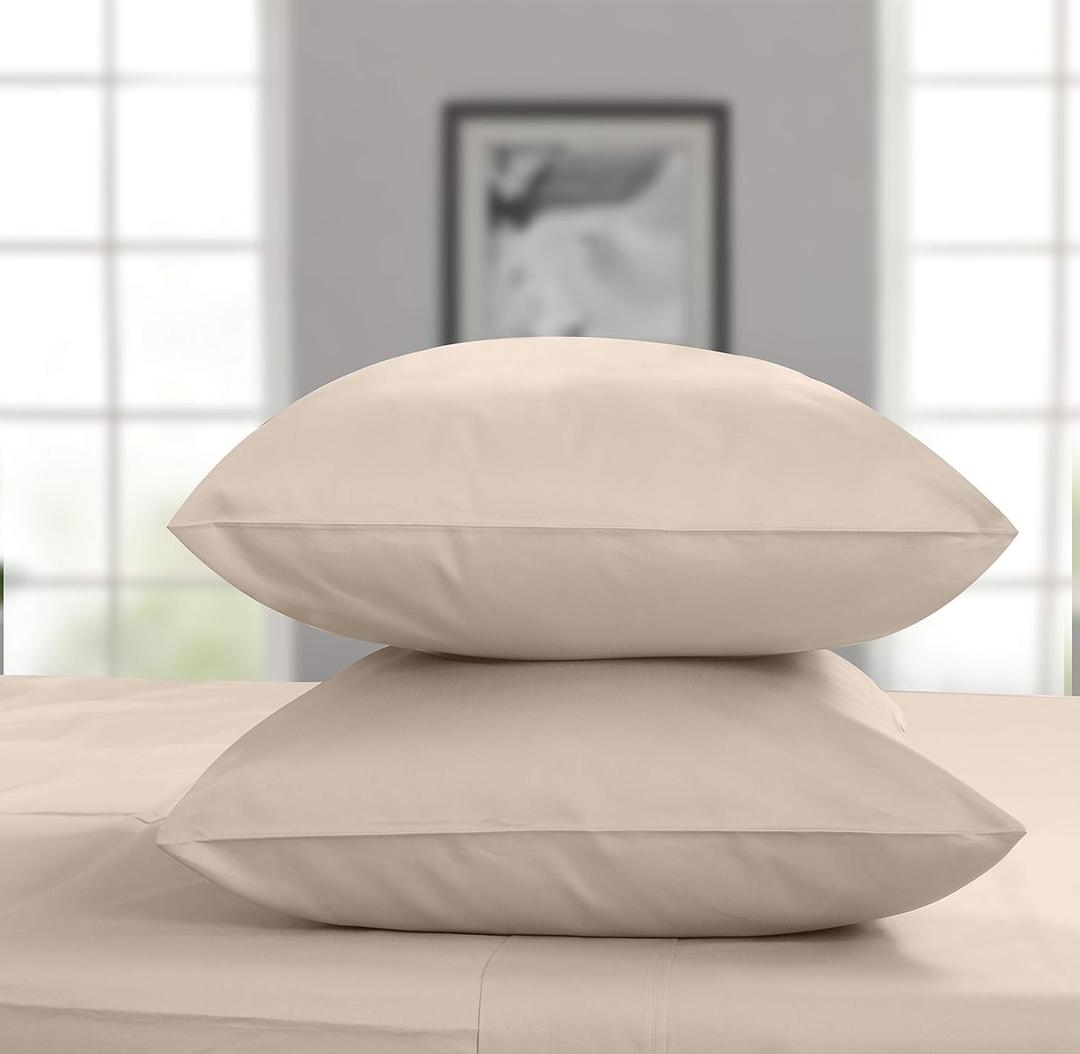 Threadmill Luxury Pillow Cases Queen | Standard Size Set of 2 | 1200 Thread Count 100% USA Supima Cotton | Soft Solid Sateen, Breathable Pillow Covers Fits Queen Pillows | Beige