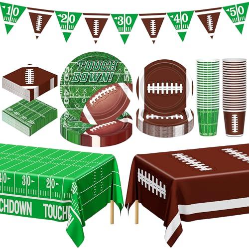 QZYL Football Party Decorations Serve 24, 99 Pcs Football Party Supplies, Disposable Football Dinner Plates, Football Dessert Plates, Napkins, Cups, Tablecloth, Banner for Game Day Party Favors Decor