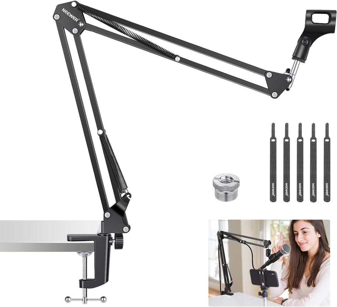 Neewer Microphone Arm Stand, Suspension Boom Scissor Mic Arm Stand with 3/8 to 5/8 Screw and Cable Ties Compatible with Blue Yeti, Snowball, Yeti X, Quadcast and Other Mics, Max Load 1.5kg