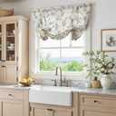 jinchan Linen Floral Valance Tie up Curtains for Small Windows 54 Inch Farmhouse Kitchen Cafe Curtains Rod Pocket Country Tropical Flower for Laundry Room Bathroom Rod Pocket 1 Panel Blue, 42"W x 54"L