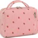 2 Pcs Makeup Bag Cosmetic Bag Set for Girls Women Travel Organizer Bathroom Toiletry Pouch Large Capacity Storage Bag (Strawberry Pink)