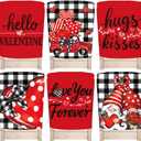 Whaline 6Pcs Valentine' s Day Chair Back Cover Dining Chair Slipcover Protector Red-Black Love Heart Gnome Truck Seat Covers for Wedding Anniversary Home Kitchen Decor