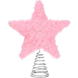 Soulchen Pink Christmas Star Tree Topper Star with LED Light Fluffy Christmas Ornaments for Xmas Tree Decor Holiday Party Decorations