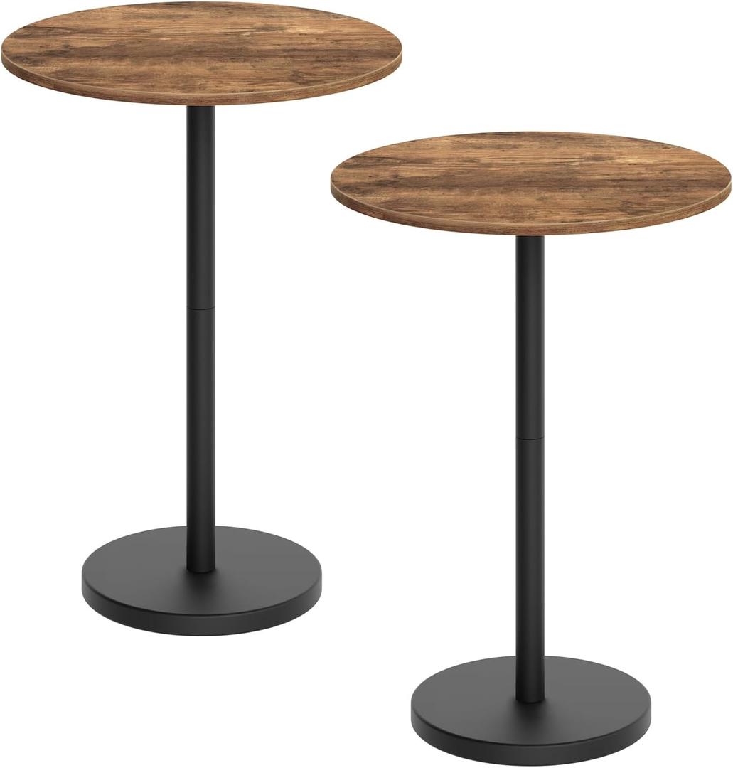 Bar Table, Round Bar Table Set of 2, Counter Height Table, Pub Cocktail Table, Metal Frame, for Bistro, Dining Room, Living Room, Terrace, Rustic Brown and Black BT05L2BR