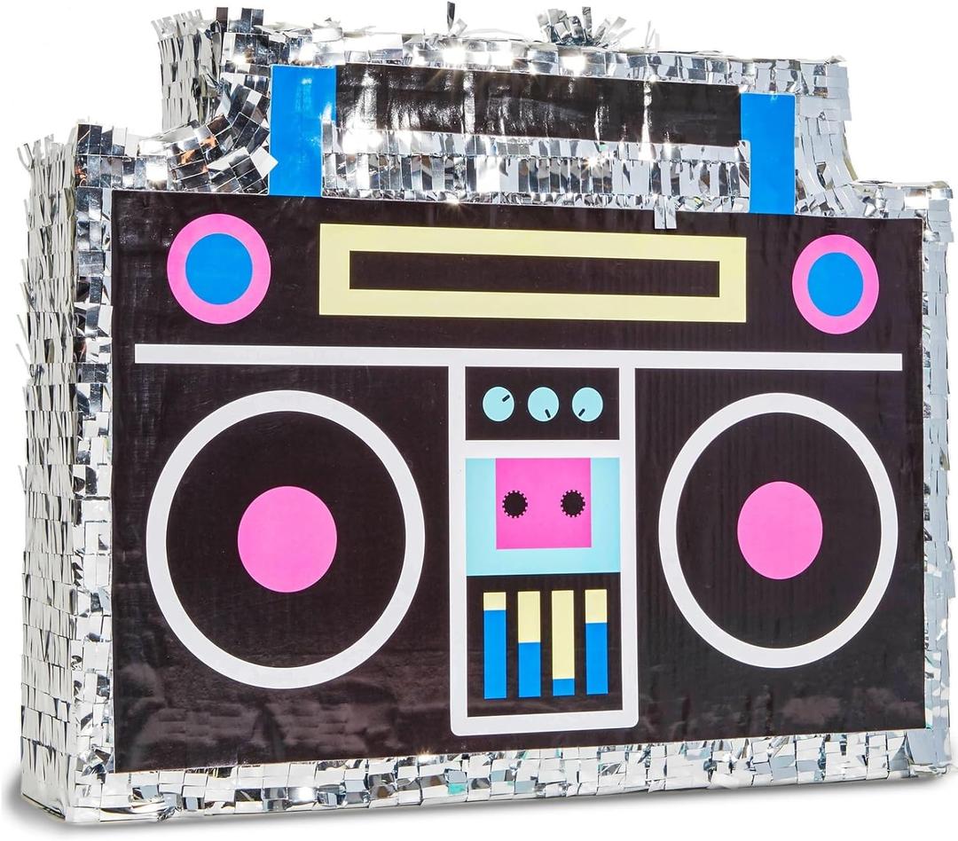 BLUE PANDA Boombox Pinata - 80s and 90s Theme Party Decorations, Hip Hop, Retro Birthday Supplies (16.5x12.8x3 In) - 90s Party Decorations - Boom Box Decor Pinata