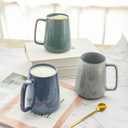 Large Ceramics Coffee Mugs,24 OZ,With Spoon And Wooden Lid,For Coffee,Tea,Cocoa,Large Handle Design,Microwave And Dishwasher Safe(Color:24 oz green set)