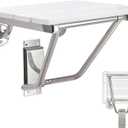 Folding Shower Seat and Bench Wall Mounted, Shower Chair Foldable, Shower Stool Collapsible for Inside Shower Bathroom Bathtub Small Space, 350lb Capacity, Plastic Wood (White)