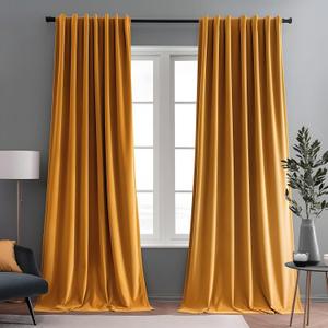 Marigold Velvet Curtains for Living Room Luxury 80% Blackout Curtains for Bedroom, Thermal Insulated Super Soft Window Drapes Rod Pocket & Back Tab, 52" W x 108" L, 2 Panels Set