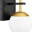 Ralbay Black Gold Wall Sconce, Mid Century Modern Wall Lighting Fixtures Milky Glass Indoor Wall Lamp for Home Decor Bathroom Kitchen Living Room Vanity Hallway, Black and Gold 1 Light