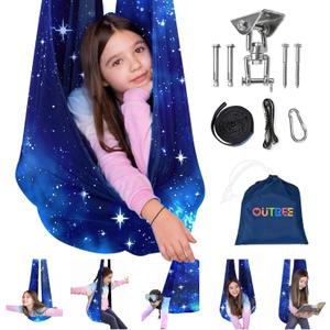 OUTREE Sensory Swing for Kids with 360 Swivel Hanger, Indoor Therapy Swing Great for Autism, ADHD, Sensory Processing Disorder, and Autistic Children (Blue Star)
