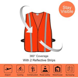 DUSKCOVE 1 Pack Hi Vis Reflective Safety Vests for Adult, Breathable Neon Mesh High Visibility Construction Vest with 2 Reflective Strips for Police, Traffic Control, Running, or Security Guard