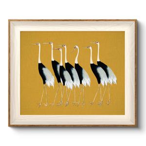 VIYYIEA Framed Wall Art for Living Room, Cranes Canvas Prints, Vintage Home Decor, Animals Oil Painting Picture, Bathroom Wall Decor Gifts for Friends or Family -Seven Cranes-(36L x 24W)