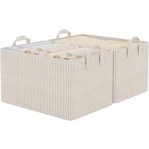 StorageWorks Storage Bins, Fabric Storage Bins for Shelves, Extra Large Storage Baskets with Metal Frame, Closet Baskets and Bins with Handles, Jumbo, Khaki and Beige Stripes, 2-Pack
