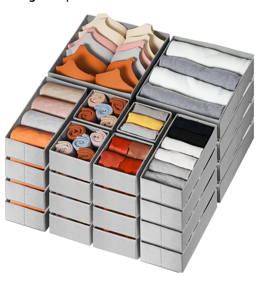 Criusia Drawer Organizer Clothes 24 Pack, Fabric Closet Organizers and Storage Bins for Underwear Sock, Odorless Dresser Drawer Dividers for Baby Nursery Organization (Grey) Criusia Drawer Organizer Clothes 24 Pack, Fabric Closet Organizers and Storage Bins for Underwear Sock, Odorless Dresser Drawer Dividers for Baby Nursery Organization (Grey)