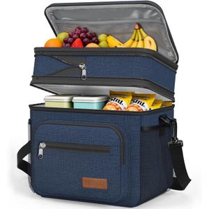 HOTOR Lunch Box for Men & Women - Double-Layer Insulated Lunch Bag with Leakproof Liner, Portable Cooler for Work, Travel, or Picnic, Dark Blue, 12L, 11.1" x 9.7" x 6.7"