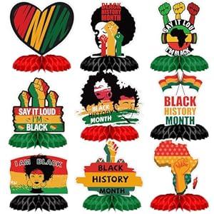 Yexiya 9 Pcs Black History Month Honeycomb Centerpieces, 3D Double Side Black History Month Decorations Honeycomb Centerpieces, African American BHM Festival Decor Table Toppers