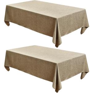 Fitable Faux Linen Table Clothes 60 x 84 Inch - 2 Pack Khaki Tablecloths for Rectangle Tables, Faux Burlap Table Covers for Kitchen Dining, Party, Farmhouse, Baby Shower