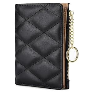 VODIU Women's Short Purse Leather Medium Wallet Leaf Bifold Card Coin Holder Small Purses Buckle Zipper Clutch, Black