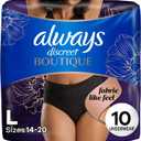 Always Discreet Boutique Incontinence and Postpartum Underwear for Women, Maximum Protection, Large, Black, 10 Count