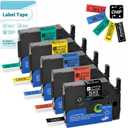 Classic Color BZ Tapes for D210S H1100 E1000 Label Maker, 12mm 0.47 Laminated CHIP Label Tapes Refills, Black(3B35Z) Red(3B41Z) Blue(3B51Z) Yellow(3B61Z) Green(3B71Z), 5-Packs