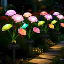 Upgraded Solar Garden Lights, 4 Pack Outdoor Solar Lights, New Round Panel for 40-Hour Runtime, Serve as Outdoor & Indoor Decor, 7-Color Changing Flower Lights, Waterproof for Patio Yard Decoration