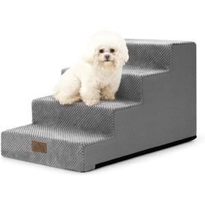 COZY KISS Dog Stairs for Small Dogs 15.7" H, 4-Step Gentle Incline Pet Step for Couch Sofa, Non-Slip Dog Ramp for Puppy Doggie Senior Cats, 15.7x23.6x15.7 Inch, Grey