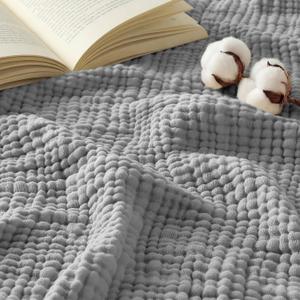 Unnivoll 100% Cotton Muslin Blanket Twin XL Size 66" x 90" for Bed Couch Summer Gauze Blanket for Adults Lightweight and Breathable Grey