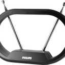 Philips Indoor TV Antenna Rabbit Ears for Local Channels, 15 Inch Extendable Dipoles, 4K 1080P VHF UHF, Tabletop Antenna, Digital HDTV Antenna, Smart TV, 4ft Coaxial Cable, Black, SDV7114A/27