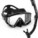 Adult Pano 3 Scuba Diving Mask, Tempered Glass Snorkel Mask Anti-Fog Swim Mask No Leakage Swim Goggles with Nose Cover Snorkeling Gear for Snorkeling, Freediving, Swimming (Mystic Black Set)