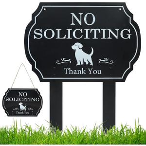 No Soliciting Sign for House Funny Metal No Soliciting Yard Sign, No Solicitation Sign for Home and Business (Black, Dog)